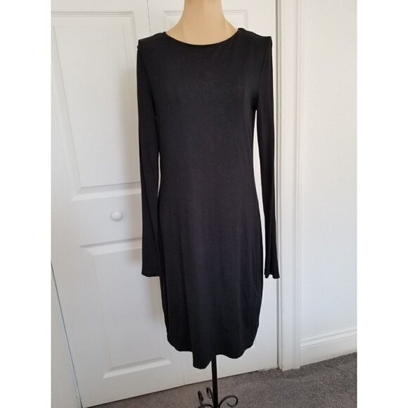 Three Dots Womens Jersey Knit Sheath Dress Long Sleeve Round Neck Black Size S - Picture 1 of 9